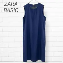 ZARA BASIC✨ノースリーブワンピース（S）ネイビー 紺 ミディ丈