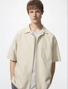 UNIQLO コットンリネンシャツ ベージュ 4XL ユニクロ　大きいサイズのサムネイル