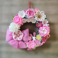 ひな祭り　お花畑のうさちゃんリース