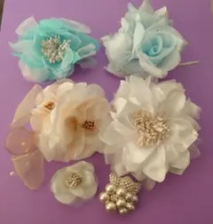 花モチーフ　コサージュ＆ブローチ　6点セット