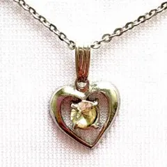 可愛い ハート 一粒ダイヤ 模造 ペンダント ネックレス ヴィンテージ