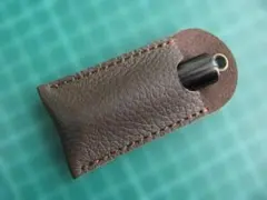 (t77)レザー印鑑ケース 牛シュリンク革 印鑑ホルダー 濃茶4×8ハンドメイド