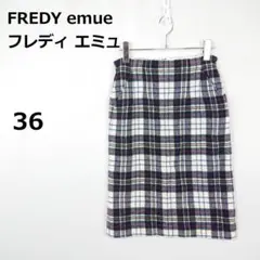 【フレディエミュ】ひざ丈スカート チェック柄 ウール90％ カジュアル 上品 Mのサムネイル
