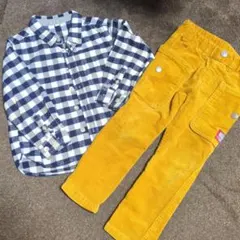 【100】チェック柄シャツとコーデュロイパンツセット