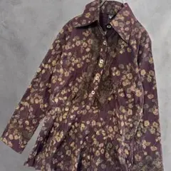 新品　韓国レディース　シャリ感　レトロシャツ　ブラウス　レースフリル　花柄