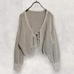INGNI メッシュカーディガン M アイボリー リボン ショート丈