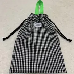 男の子　上靴袋　ギンガムチェック　蛍光グリーン