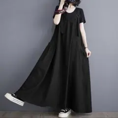 サロペット　ジャンスカ　ワンピース　ゆったり　楽ちん　体型カバー　ロングスカート