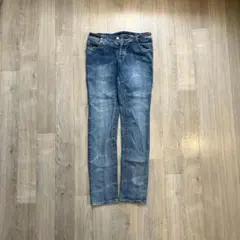 スキニーデニム ウォッシュ加工 ストレッチ センタープレス ミディアムブルー