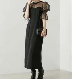 【SALON by Chico限定】配色シアーマーメイドタイトワンピース 黒