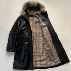 【最高級/フォックス】バーバリーブラックレーベル ラムレザーロングコート M 黒