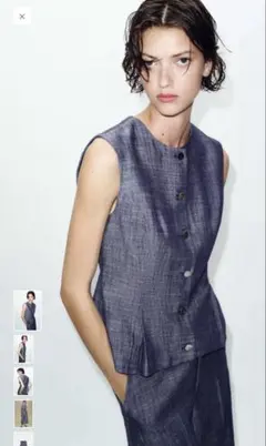 ZARA ノースリーブ ベスト ジレ ネイビーのサムネイル