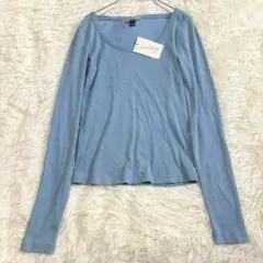 1071 新品未使用✨薄手長袖カットソー 綺麗めカジュアル ストレッチ ブルー