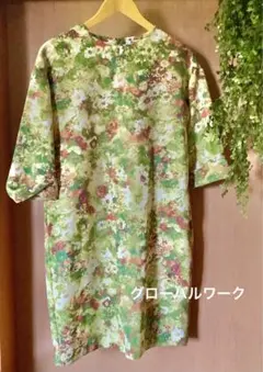 美品　グローバルワーク　global work 花柄　ワンピース　七分袖