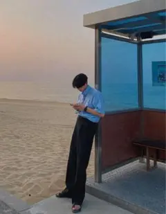 ASCLO Banding Wide Slacks 黒　S　韓国ファッション