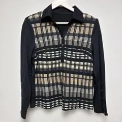 Cleophine チェック柄 長袖シャツ 黒/ベージュ　11号　M ウール