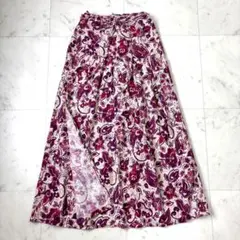 45rpm ロングスカート S 花柄 染め ラップスカート タック 巻きスカートのサムネイル