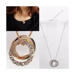ダブルリング ネックレス ラインストーン ペンダント