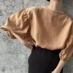 select MOKA by son シアーボリュームスリーブトップス オレンジ