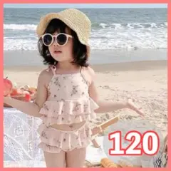 120 キッズ水着♡セパレート帽子付き♪ ピンク 花柄 フリル 韓国 インポート