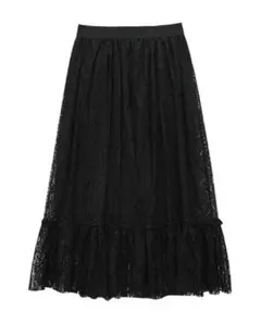 【新品未使用】総レース　ロングレースフレアスカート　ブラック　裏地付　上品