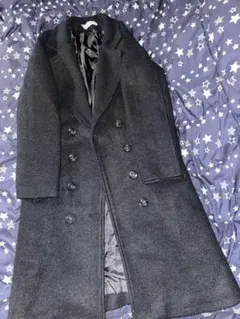 黒 ダブルブレスト ロングコート