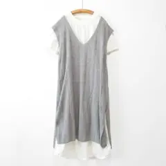 美品 PUAL CE CIN すかし編みチュニックニットベスト Vネック グレー