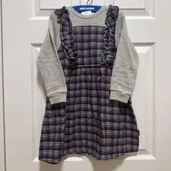 フリル付きチェックワンピース　長袖　子ども服　110 moujonjon