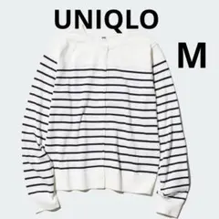 【UNIQLO】UVカットボーダークルーネックカーディガン　オフホワイトMサイズ