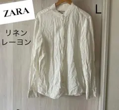ZARA リネンレーヨン バンドカラーシャツ ホワイト L