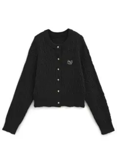 グレイル　刺繍ケーブルニットボタンカーディガン[lt81] ブラック