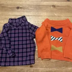 タートルネックとオレンジセーターサロンペットスカートの三点セット80㌢　女の子