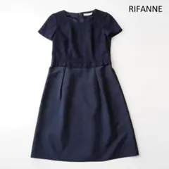 Rifanne 東京ソワール 濃紺 レース シャンタン 半袖ワンピース 11