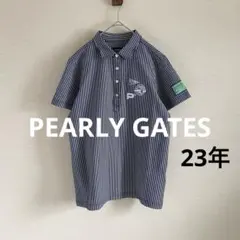 【美品】 パーリーゲイツ　シアサッカー　ポロシャツ　ストライプ　ストレッチ　Mのサムネイル