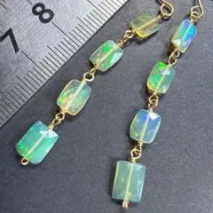 14KGF＊エチオピアオパールのロングピアスu117