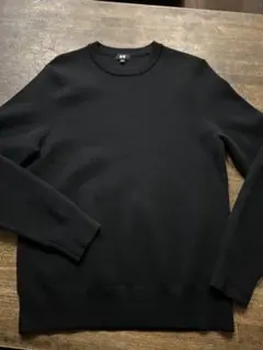 美品　ユニクロ　ウォッシャブルミラノリブクルーネックセーター　黒　S