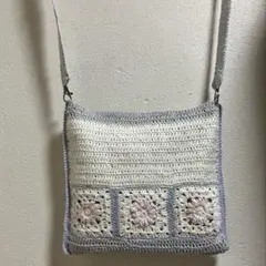 モチーフ編み　斜めがけバック　ポシェット 白　薄紫　ハンドメイド