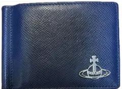 ネイビー 合成皮革 マネークリップ ロゴ付き