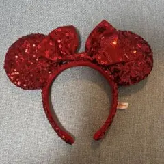 ディズニーリゾート　ミニーマウス　スパンコールカチューシャ　レッド