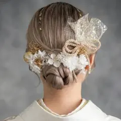 成人式　振袖　髪飾り　着物金箔リボンヘッドドレス水引卒業式白金ゴールドヘアパーツ