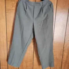 GU グリーン 起毛タックテーパードパンツ　LSize　ウエストゴム