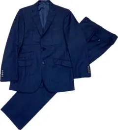 美品★エディフィスEDIFICE♂ピュアウールシングル2Bスーツ★紺ストライプ