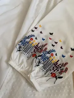 ScoLarスカラーホワイト長袖アシンメトリーお花刺繍ワンピースチュニックレースのサムネイル