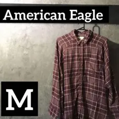 American Eagle ワインレッド チェック柄 コットンネルシャツ M