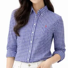 ラルフローレン　ギンガムチェック　ダウンボタン長袖シャツ　ポニー刺繍