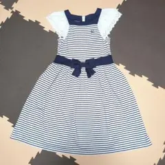 組曲　ホワイト×ネイビー　ボーダー　リボン　フリルレース袖