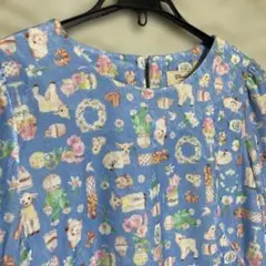 フランシュリッペ　ヤギ柄サックス水彩画ワンピース