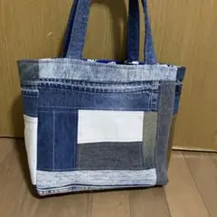 ハンドメイド　デニムバッグ　リメイク　パッチワークa209