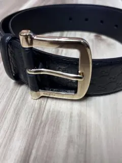 GUCCI マイクロシマ レザーベルト ブラック493949 ゴールドバックル 