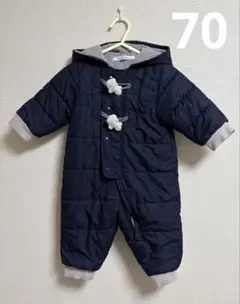 【70】Familiar フード付 ジャンプスーツ カバーオール 手足カバー有